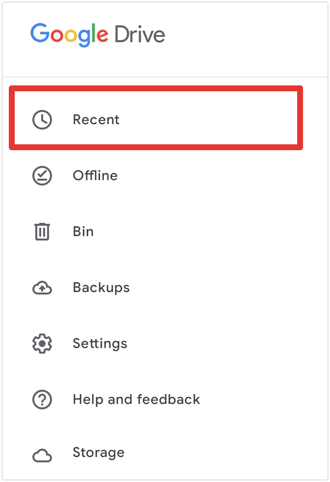 How to clear recent in Google Drive